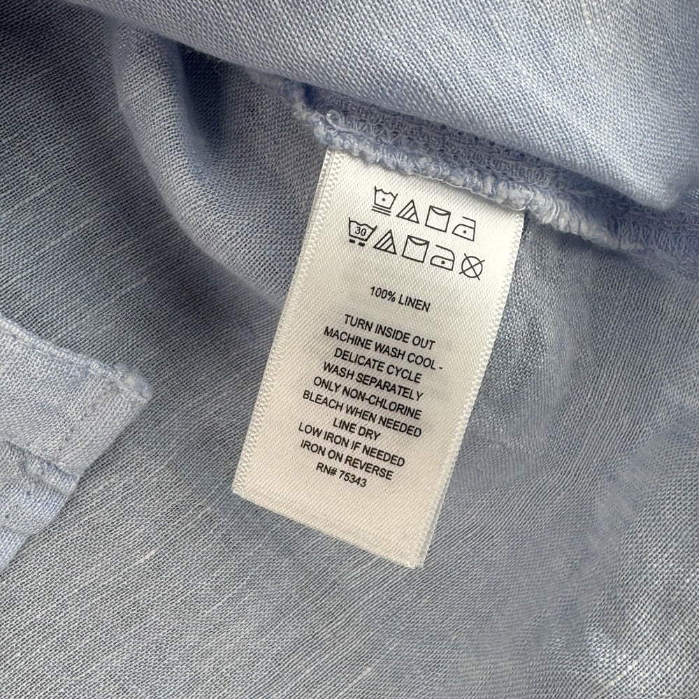 Sigrid Olsen Linen Button Up Shirt Womens M Blue Tucked Tail Hem Long Sleeve - Picture 6 of 10